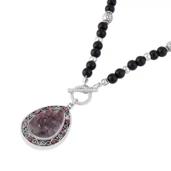 Garnet Teardrop Sealed Locket Necklace - Picture 2 of 3